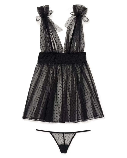 Black Sheer Dot Printed Babydoll