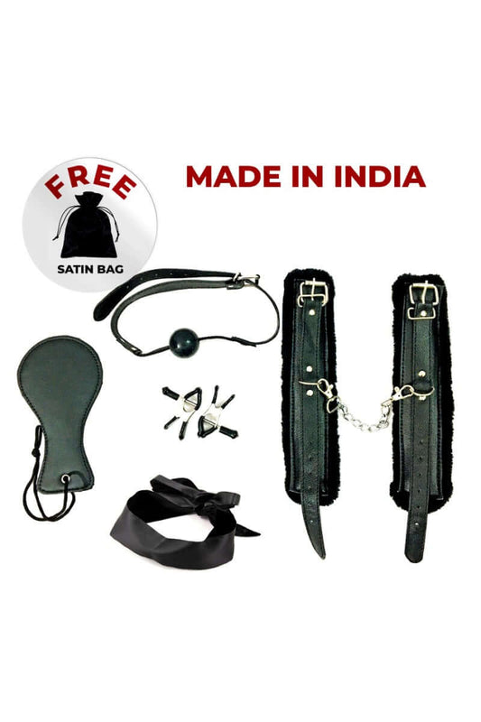 5 Pcs Black Leather Bondage Kit
