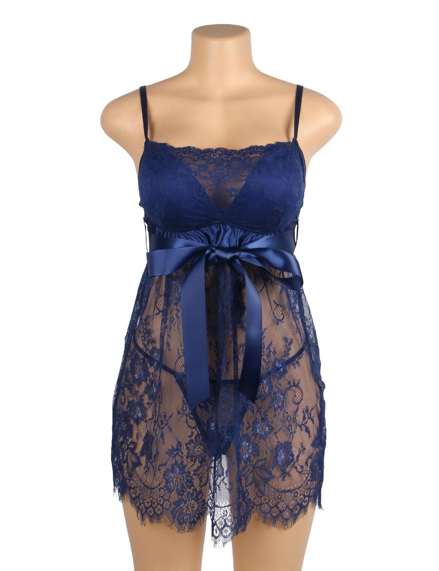 Blue Eyelash Lace Transparent Babydoll Sexy Lingerie