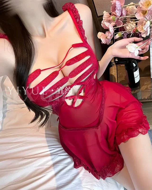 Bridal But Bold Cut-Out Lace Babydoll Lingerie