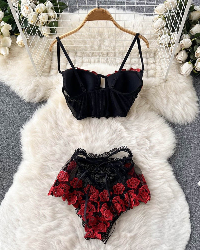 Crimson Bloom Lace Lingerie Set