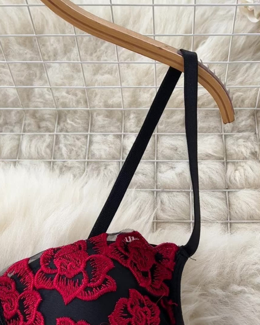 Crimson Bloom Lace Lingerie Set