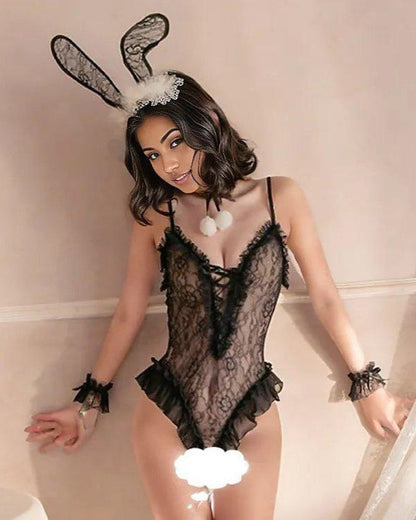 Crimson Bunny Delight Lace Lingerie