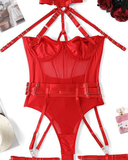 Choke Me Chic Mesh Harness-Style Teddy Lingerie Set