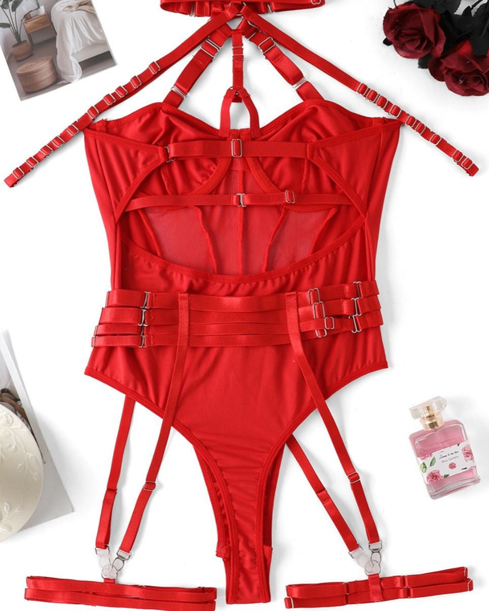 Choke Me Chic Mesh Harness-Style Teddy Lingerie Set