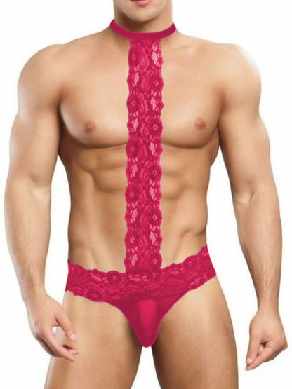 Men's Brief Lace Choker Thong Underwear in Sheer Pink