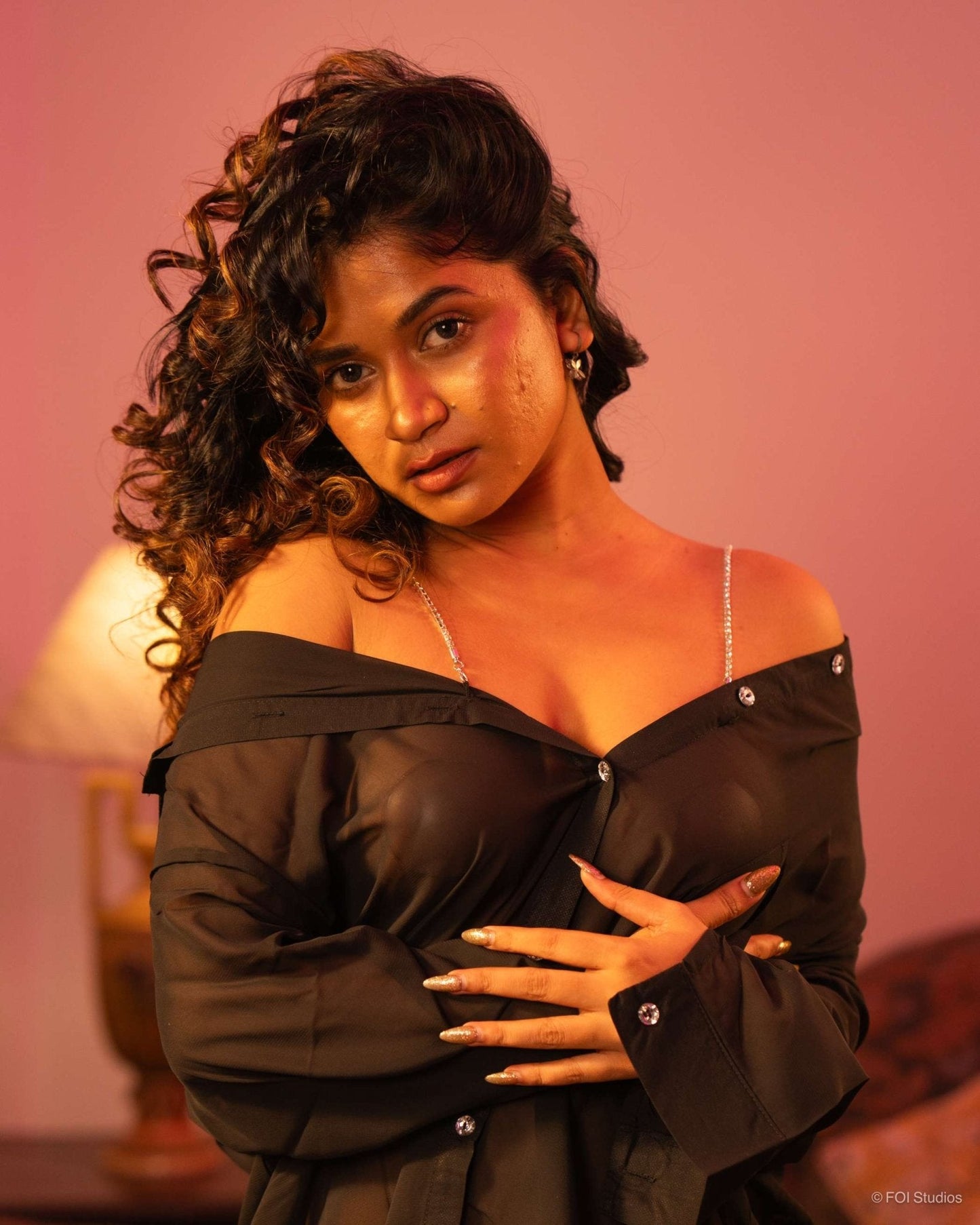 Cloud Nine Boyfriend Shirt Style Off-Shoulder Sheer Lingerie