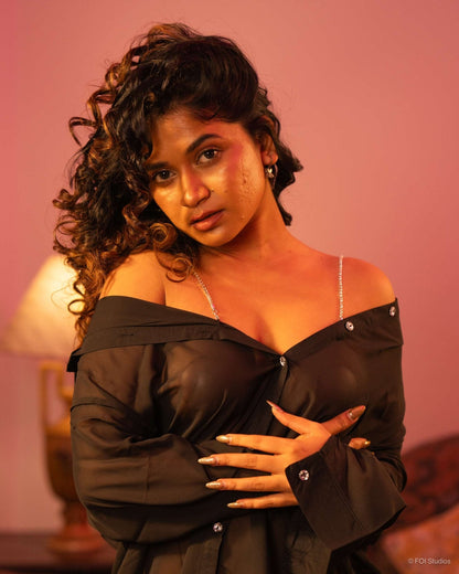 Cloud Nine Boyfriend Shirt Style Off-Shoulder Sheer Lingerie