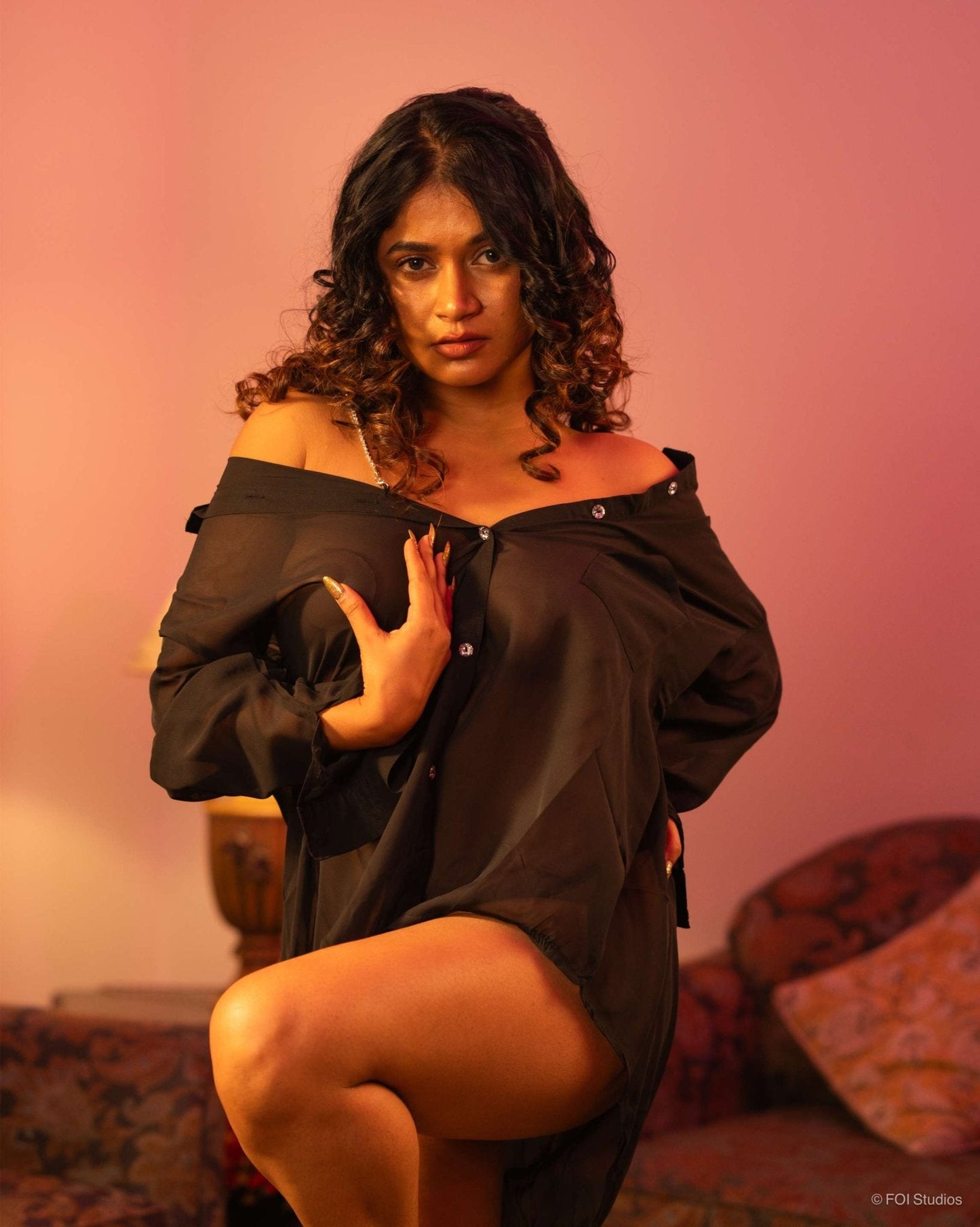 Cloud Nine Boyfriend Shirt Style Off-Shoulder Sheer Lingerie