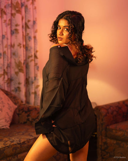 Cloud Nine Boyfriend Shirt Style Off-Shoulder Sheer Lingerie