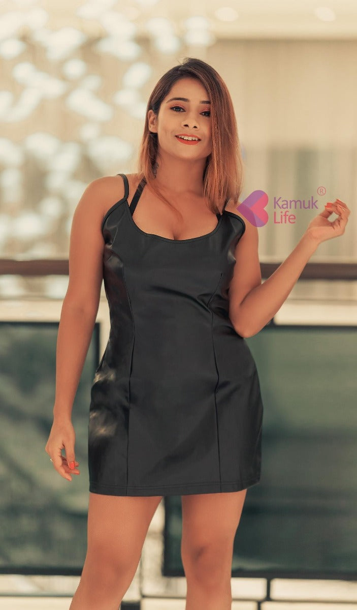 Sexy Black Backless Faux Leather Club Wear