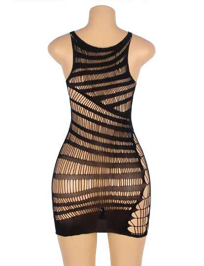 Crotchet Mesh Hollow-out Mini Chemise Dress