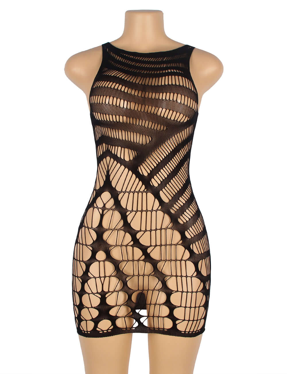 Crotchet Mesh Hollow-out Mini Chemise Dress