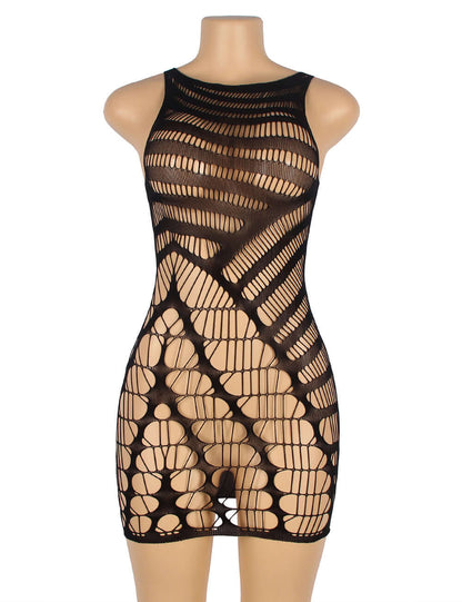Crotchet Mesh Hollow-out Mini Chemise Dress