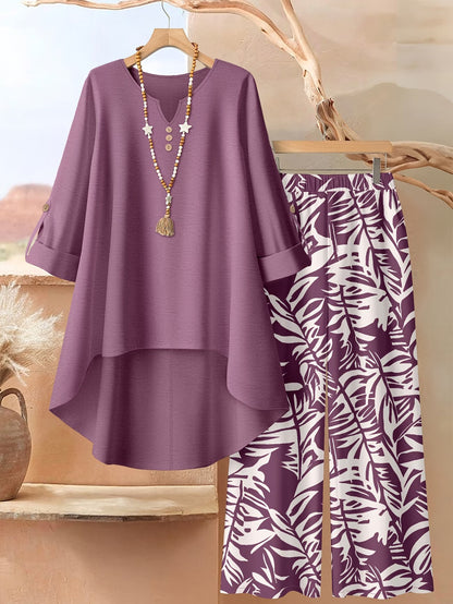 Elegant Botanical Print 2-Piece Women’s Co-Ord Set