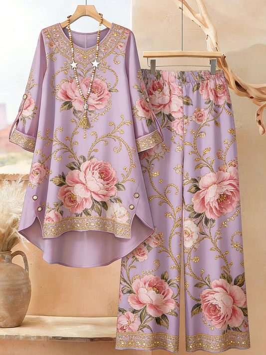 Elegant Botanical Print 2-Piece Women’s Co-Ord Set
