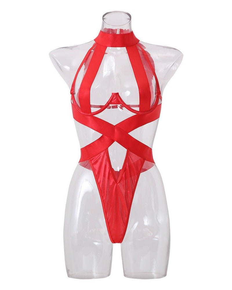 Daring Curves Strappy Cutout Satin Lingerie