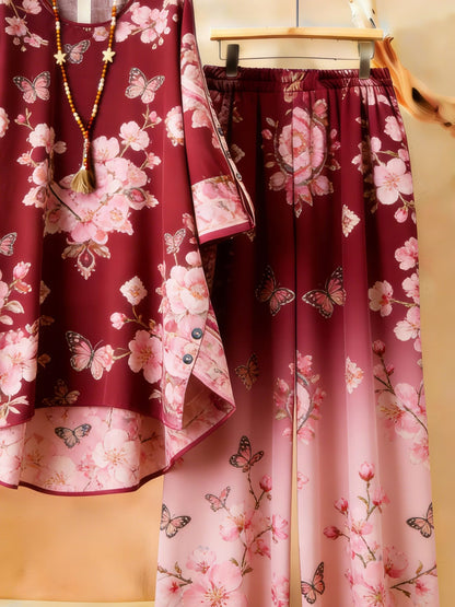 Elegant Botanical Print 2-Piece Women’s Co-Ord Set