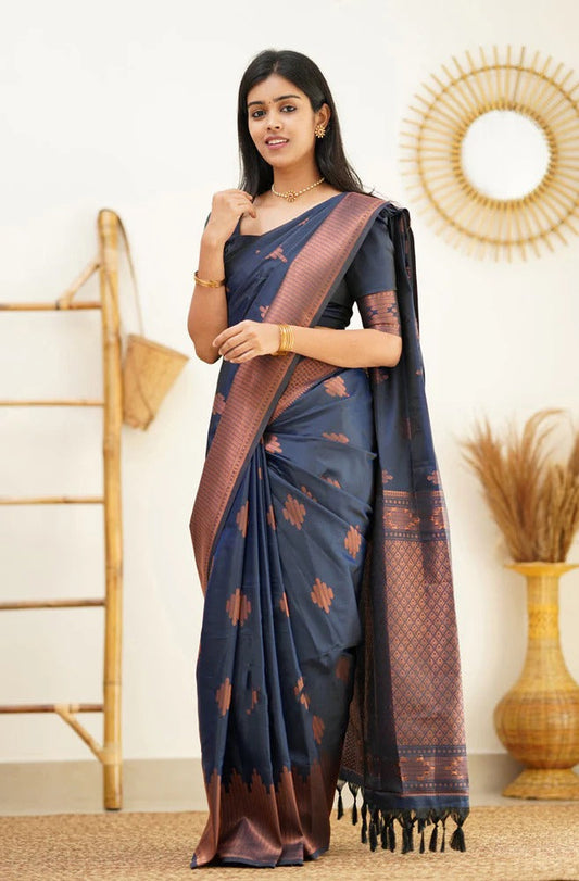 Blue Soft Silk Saree with Jacquard Woven Border