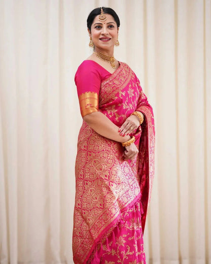 Dark Pink Soft Banarasi Silk Saree with Jacquard Weaving