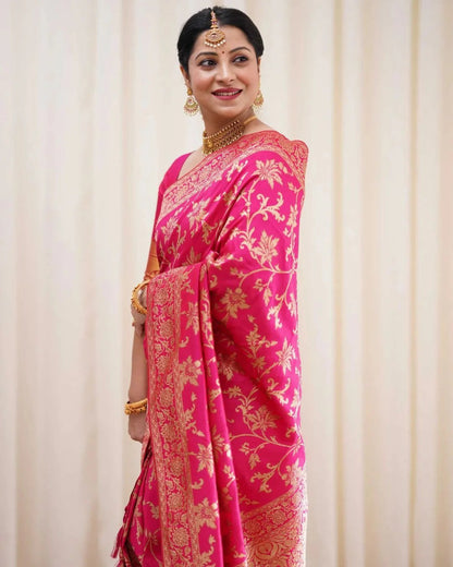 Dark Pink Soft Banarasi Silk Saree with Jacquard Weaving