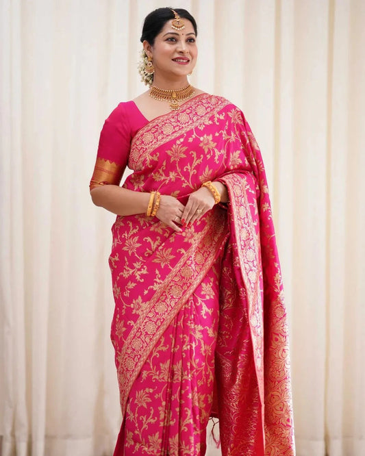 Dark Pink Soft Banarasi Silk Saree with Jacquard Weaving