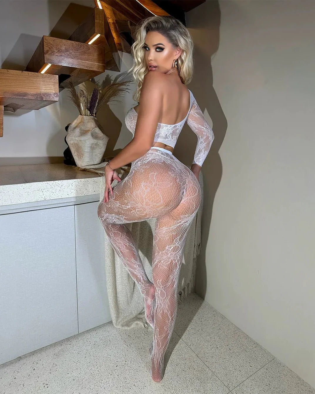 Do Not Disturb Edition One-Shoulder 2-Piece Lace Bodystocking