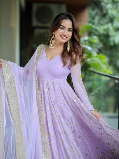 Purple Faux Georgette Anarkali Suit Set with Dupatta | Ready to Wear Festive Ethnic Outfit