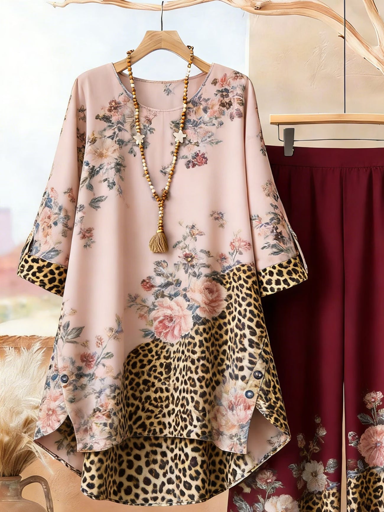 Elegant Botanical Print 2-Piece Women’s Co-Ord Set