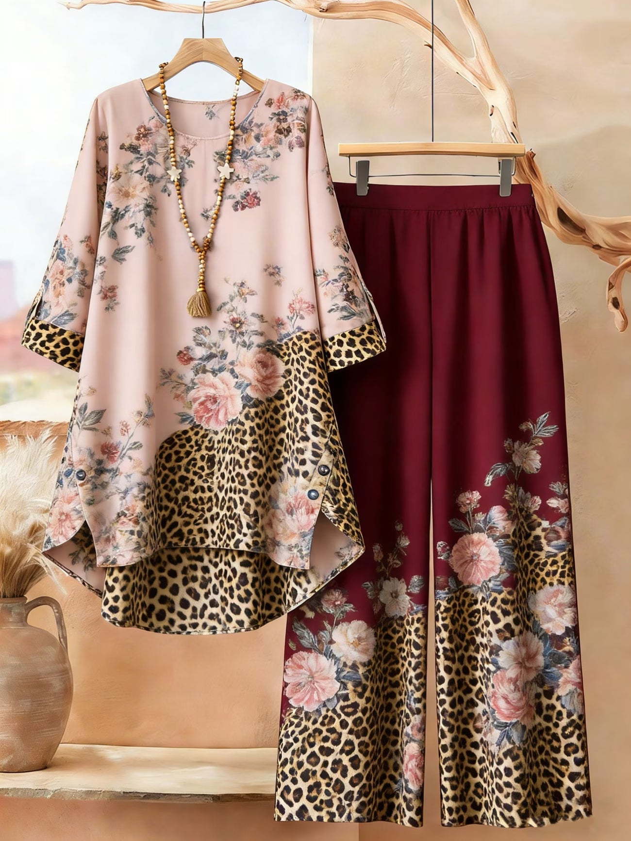 Elegant Botanical Print 2-Piece Women’s Co-Ord Set