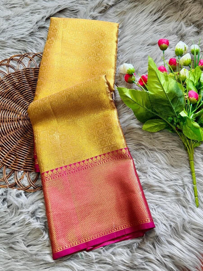 Golden Tissue Silk Saree with Zari Weaving Border