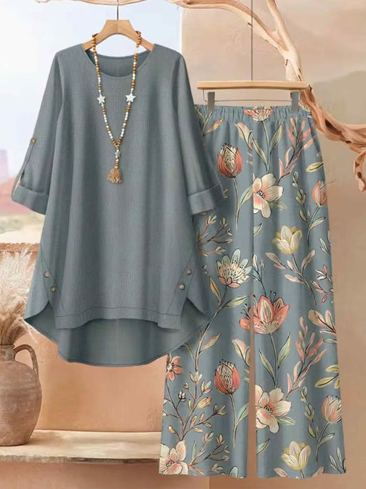 Elegant Botanical Print 2-Piece Women’s Co-Ord Set