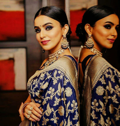 Blue Banarasi Silk Saree with Jacquard Gold Woven Work