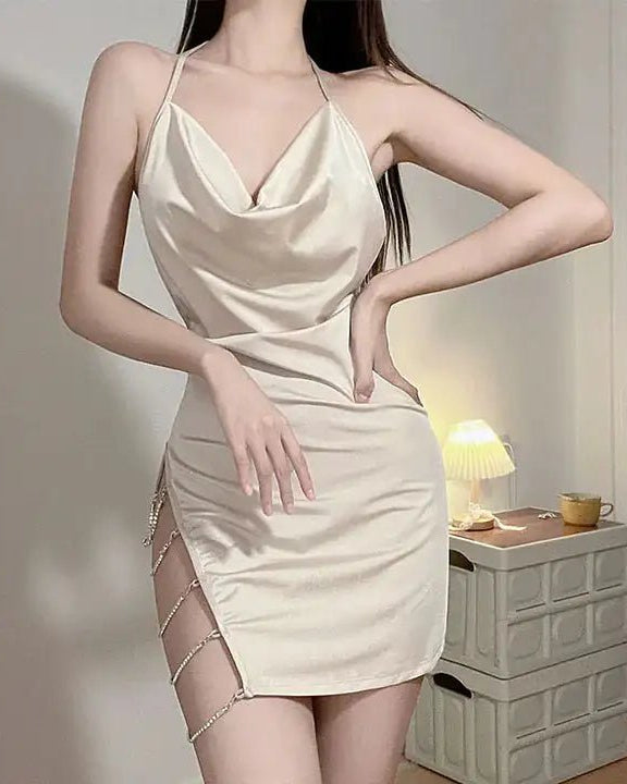 Gilded Elegance Gold-Accented Luxe Satin Lingerie
