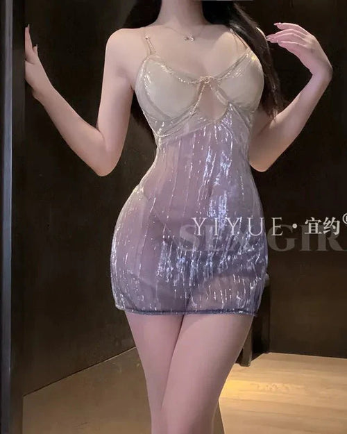 Expensive Glow Shimmer Mesh Mini Dress Lingerie