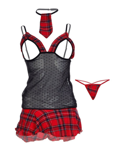 Revealed in Plaid Cut-Out Schoolgirl Mesh Lingerie