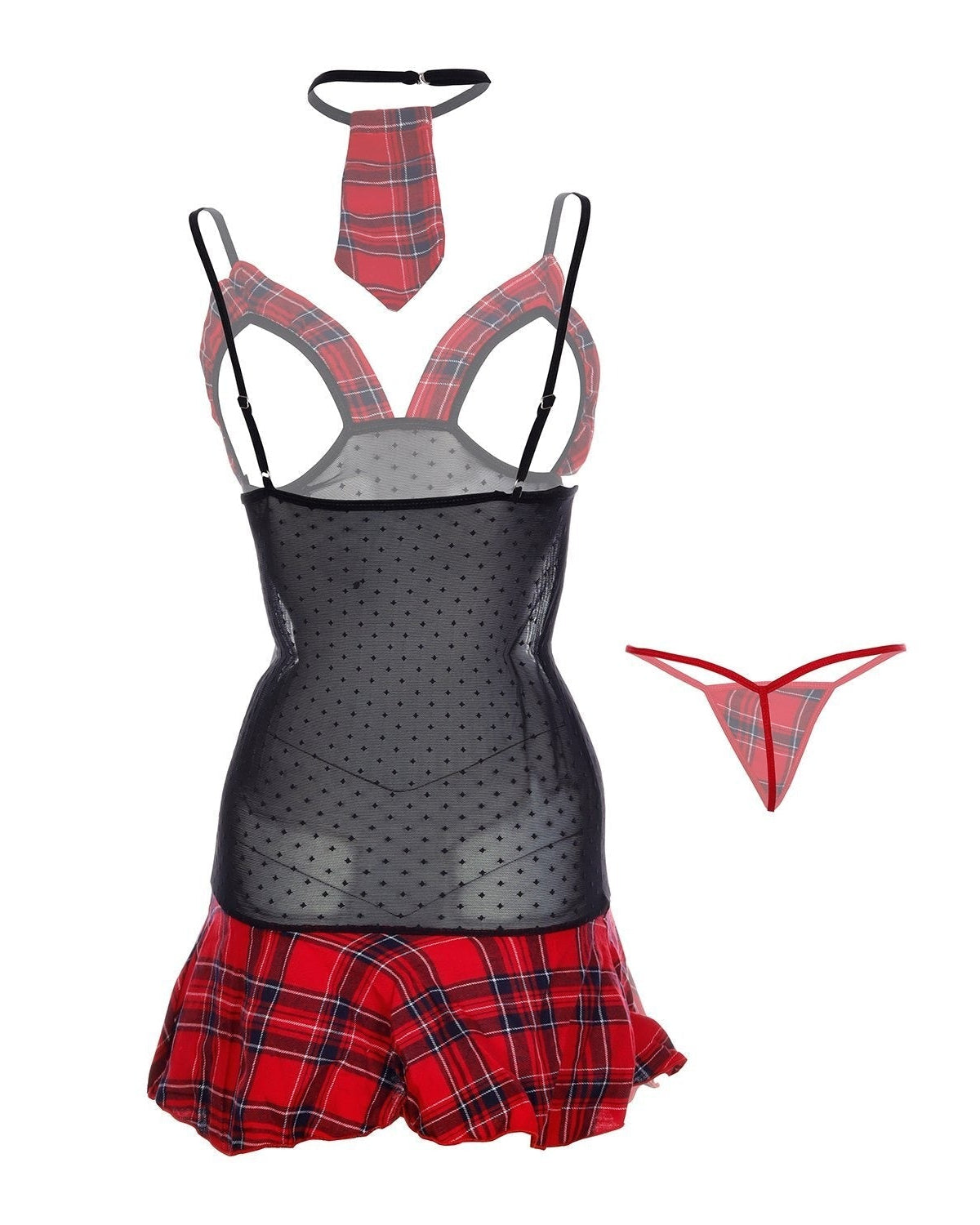 Revealed in Plaid Cut-Out Schoolgirl Mesh Lingerie