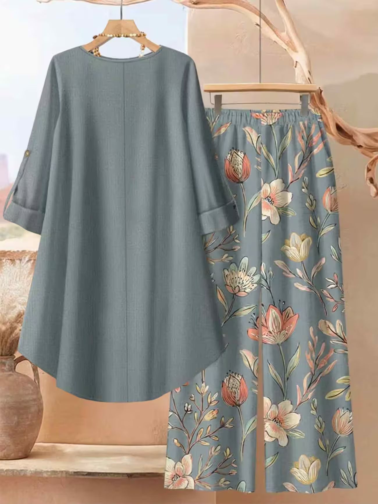 Elegant Botanical Print 2-Piece Women’s Co-Ord Set