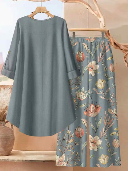 Elegant Botanical Print 2-Piece Women’s Co-Ord Set