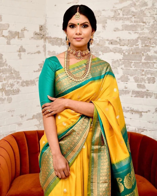 Yellow Soft Banarasi Silk Saree with Jacquard Weaving