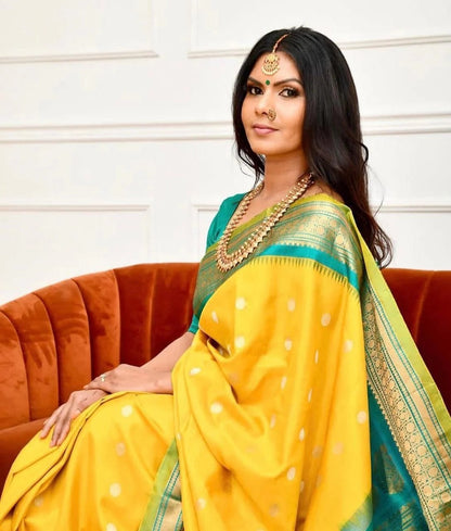 Yellow Soft Banarasi Silk Saree with Jacquard Weaving