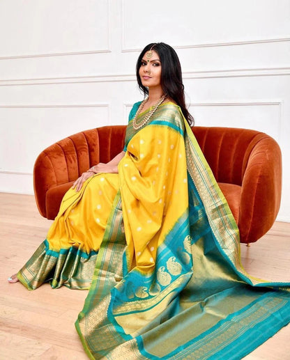 Yellow Soft Banarasi Silk Saree with Jacquard Weaving