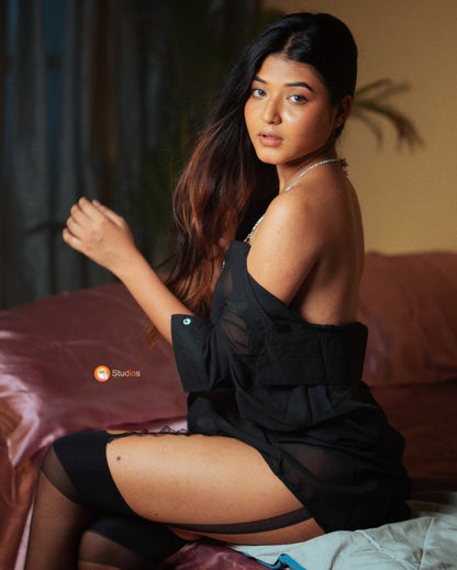 Cloud Nine Boyfriend Shirt Style Off-Shoulder Sheer Lingerie