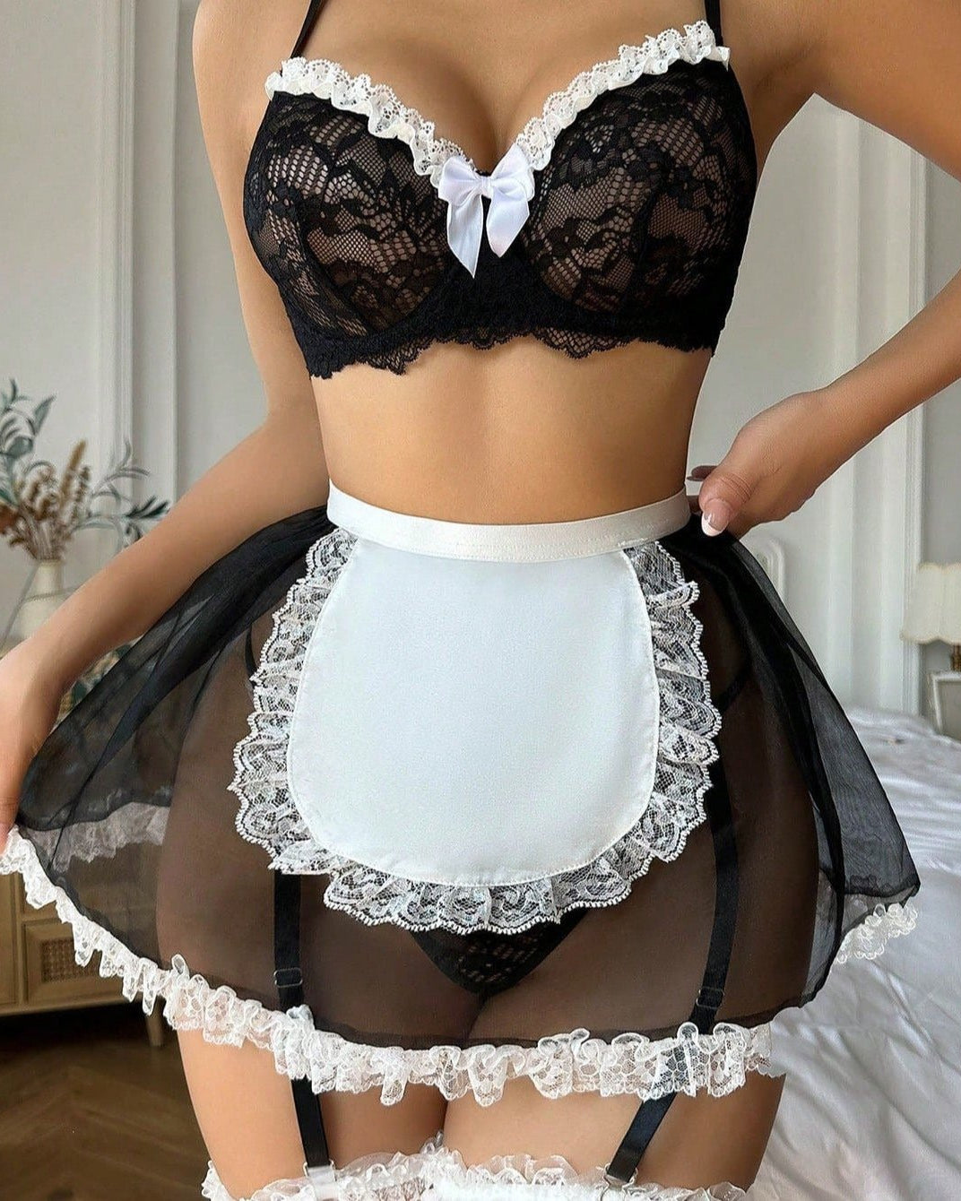 Flirty French Maid Lace Lingerie Set