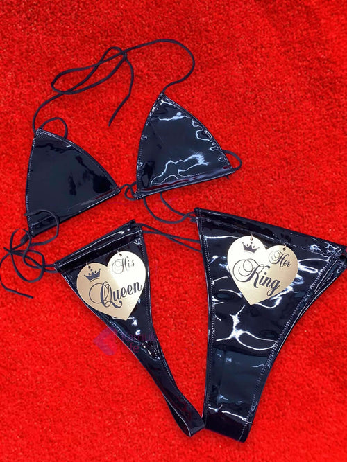 Black Latex King & Queen Sexy Lingerie Set