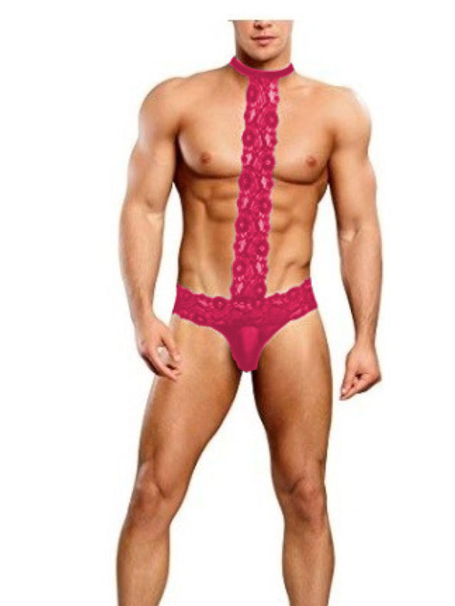 Men's Brief Lace Choker Thong Underwear in Sheer Pink