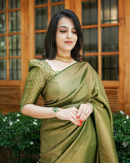 Green Soft Silk Saree with Jacquard Border
