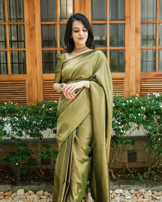 Green Soft Silk Saree with Jacquard Border