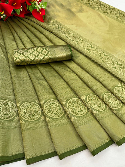 Green Soft Silk Saree with Jacquard Border