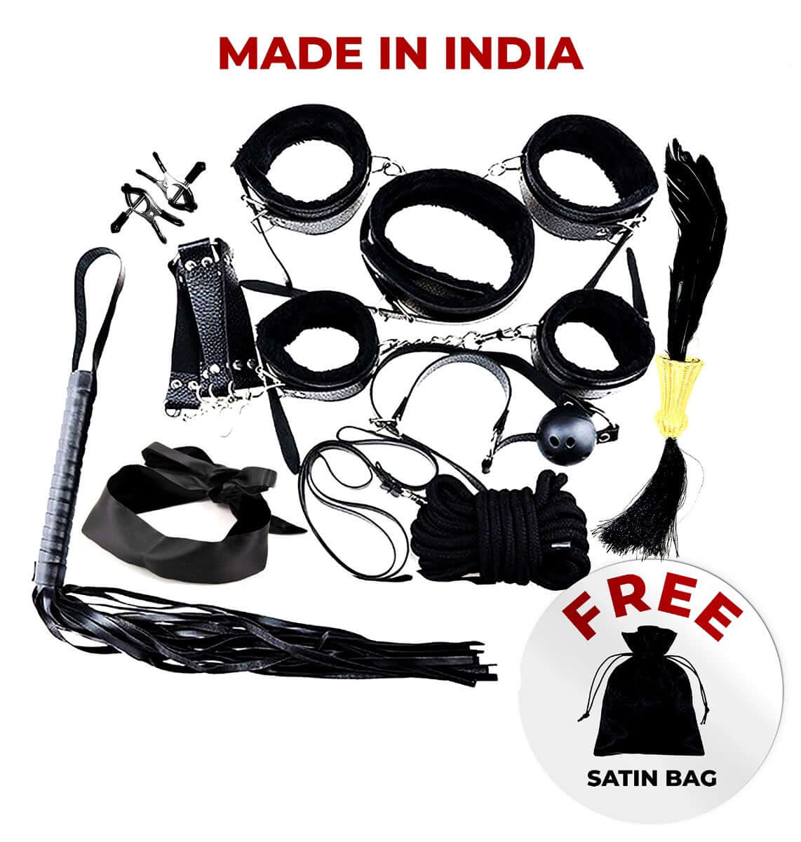 11 pc Black Leather BDSM Kit for couples.